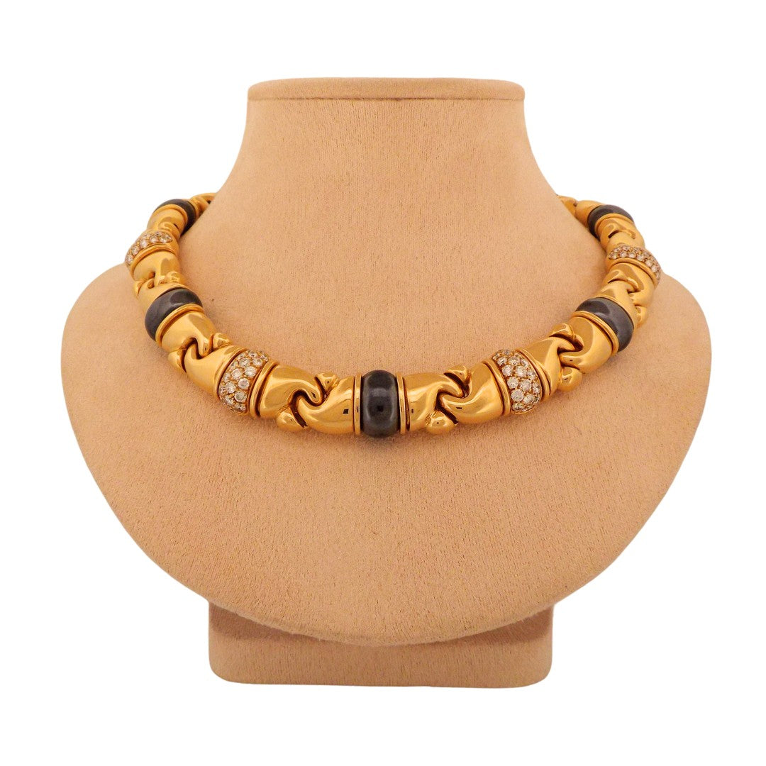 Bulgari 'Gancio' 18K Gold Hematite Diamond Necklace