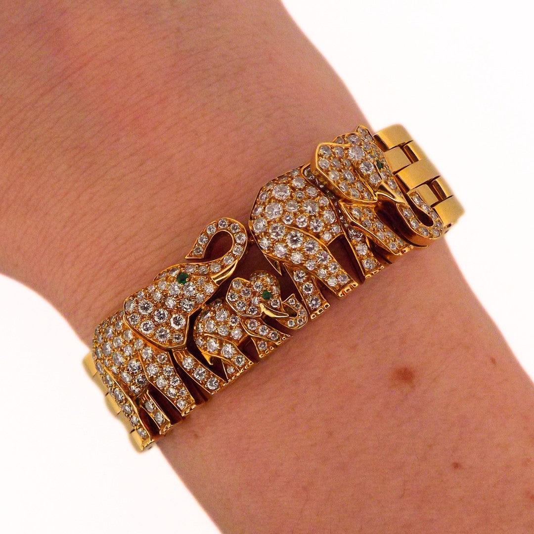 Cartier 18K Diamond Emerald Elephant Bracelet, French