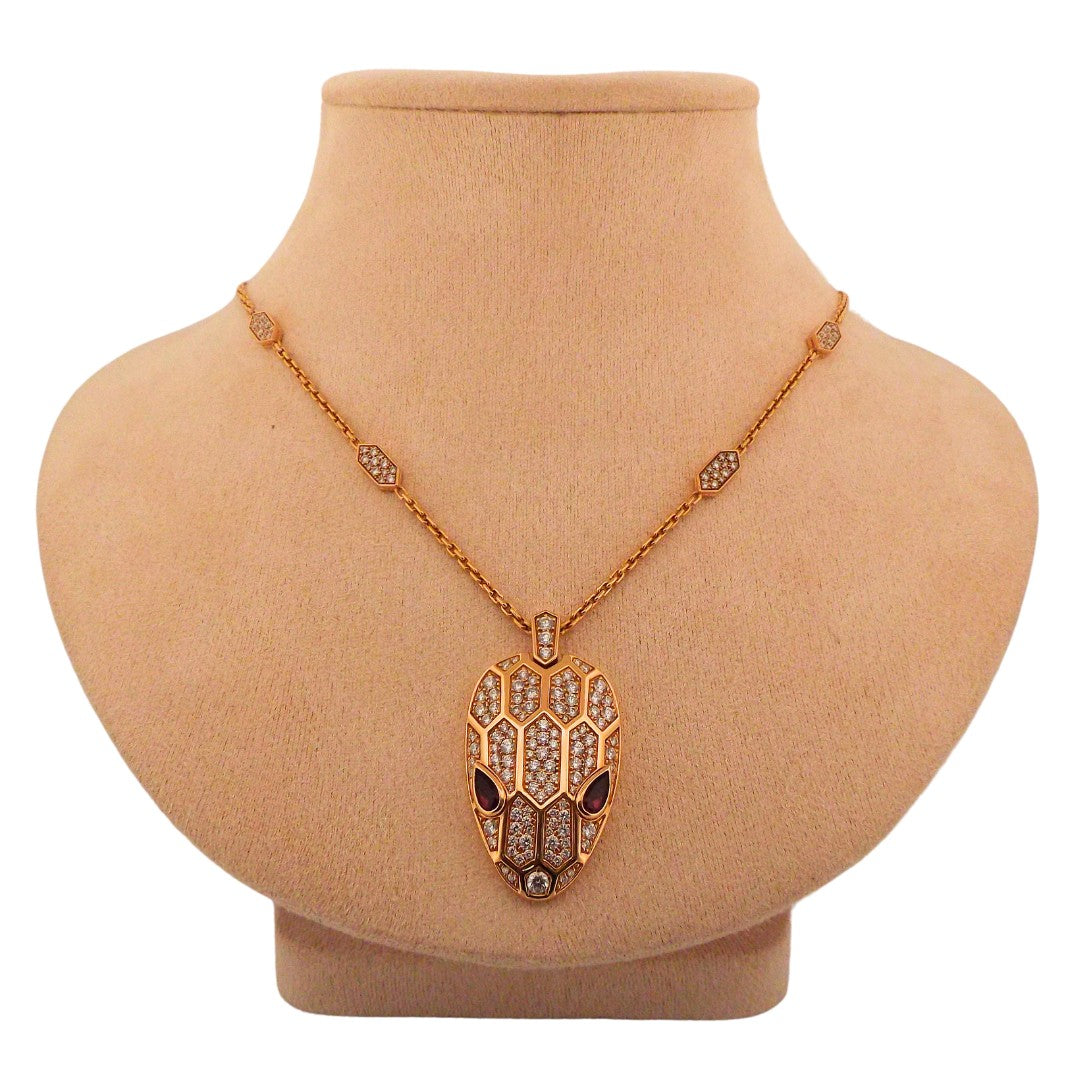 Bulgari 18K Gold 'Serpenti Seduttori' Diamond Rubellite Pendant Chain Necklace