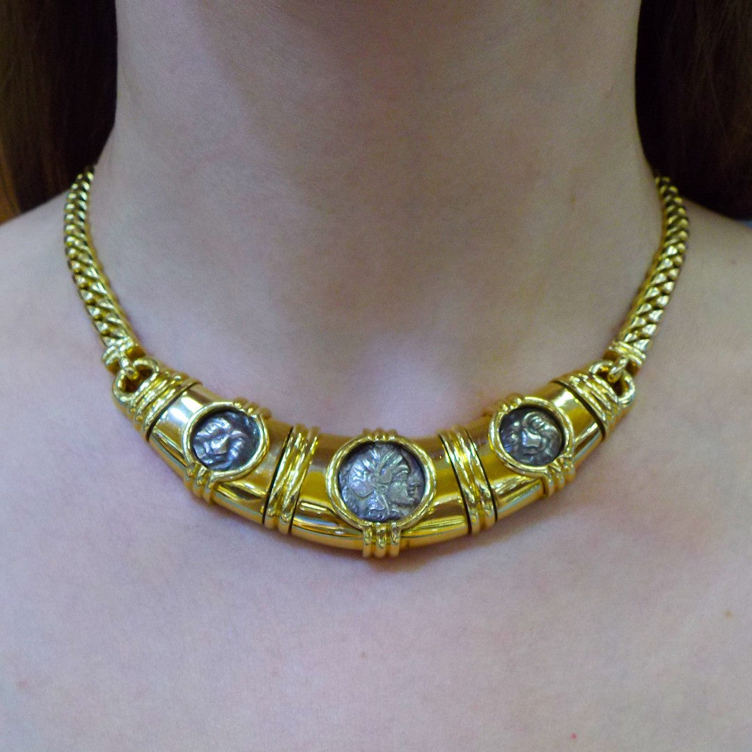 Bulgari 18K Gold 3 Coin Monete Necklace