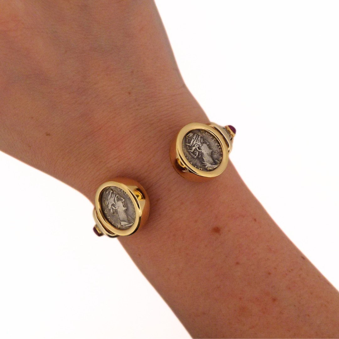 Bulgari 18K Double Monete Ruby Hinge Bracelet
