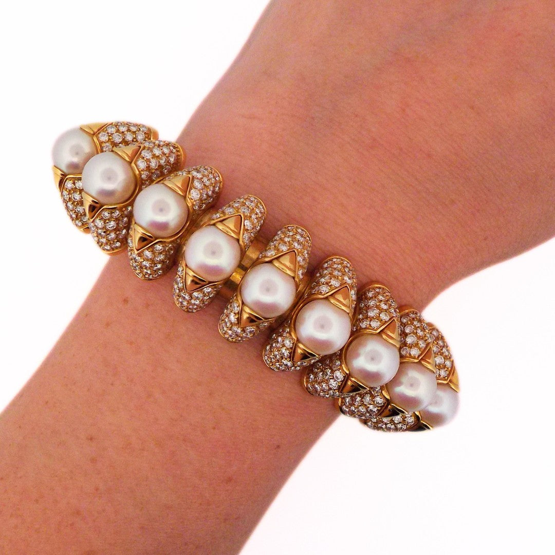 Bulgari 18K Pearl Diamond 'Celtica' Bracelet