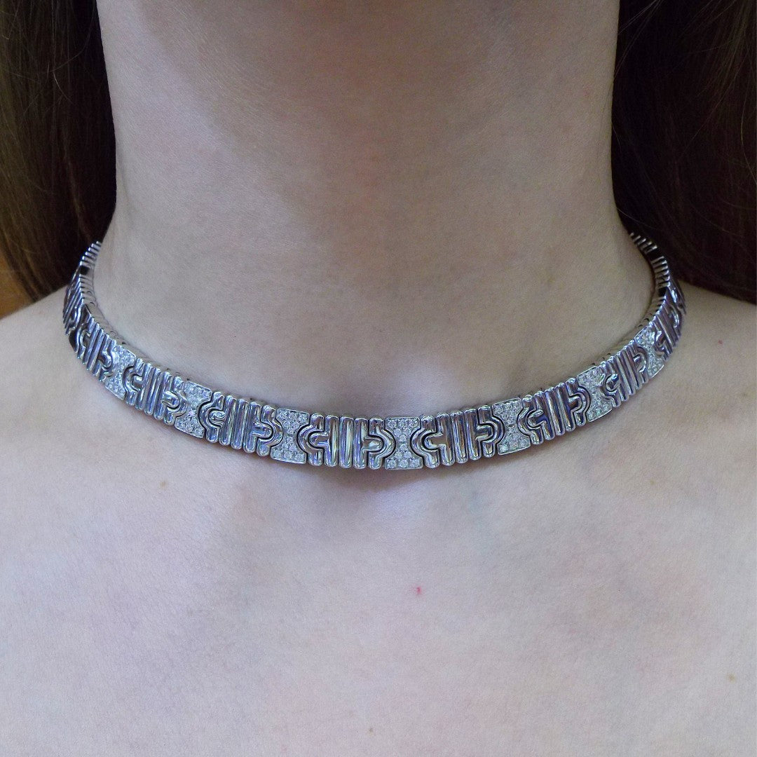 Bulgari 'Parentesi' 18K White Gold Diamond Necklace and Cuff Bracelet Set