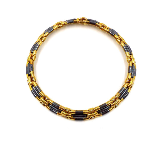 Bulgari 18K Yellow Gold Hematite Diamond Collar Necklace