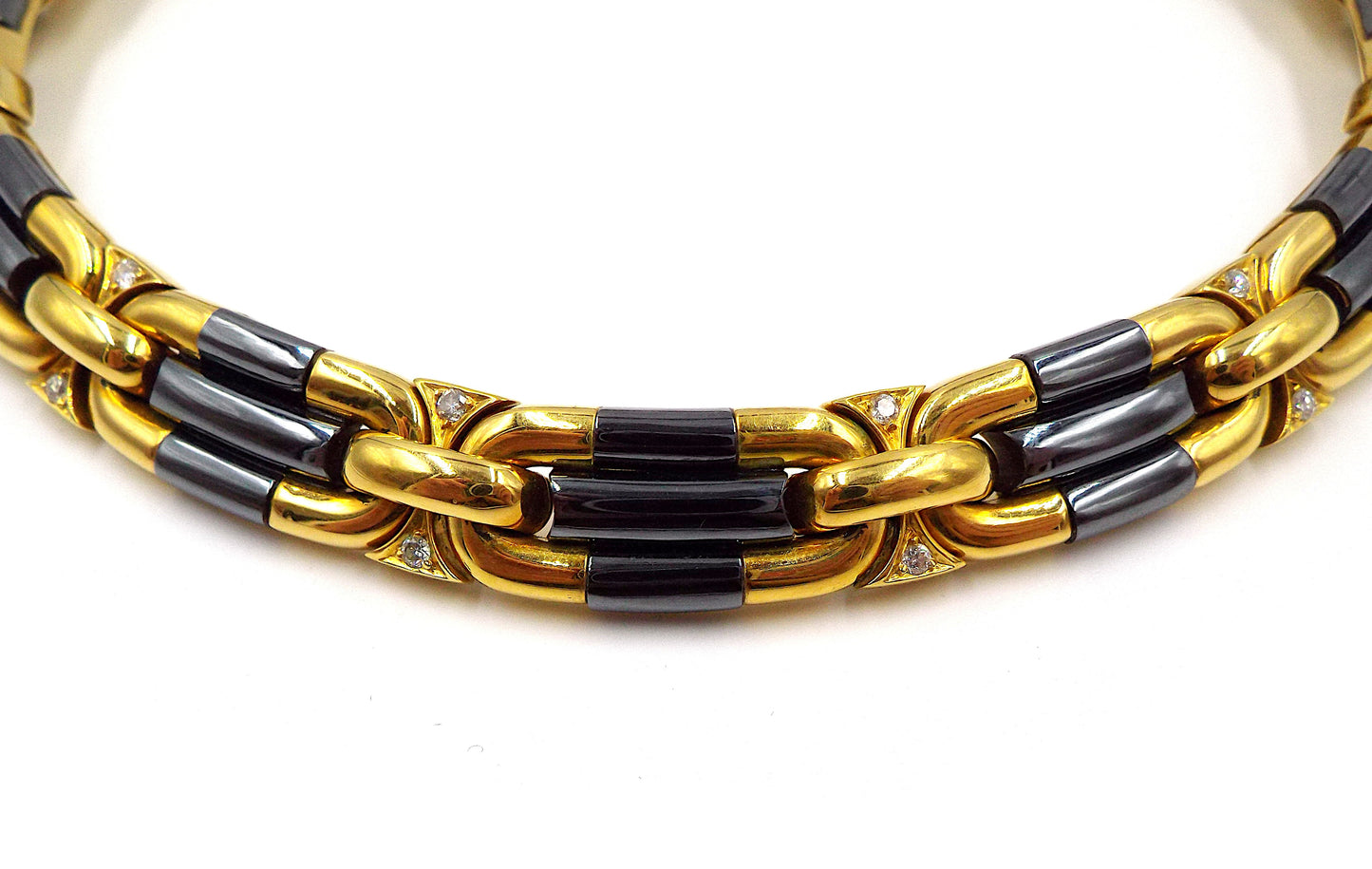Bulgari 18K Yellow Gold Hematite Diamond Collar Necklace