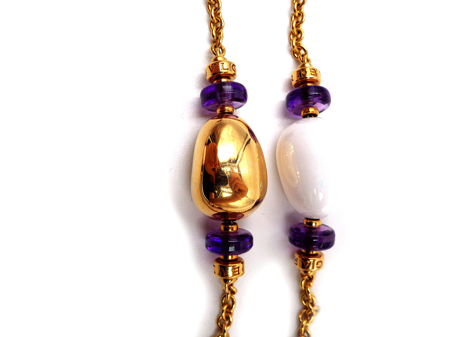 Bulgari Mediterranean Eden Sautoir 18k Rose Gold Amethyst Ceramic Bead Necklace