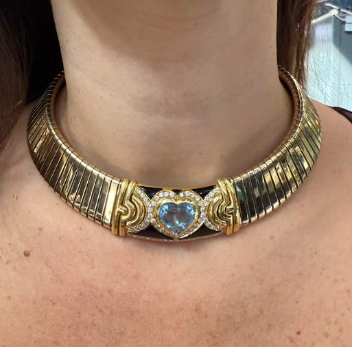 Bulgari 18K Tubogas Parentesi Aquamarine Collar Necklace