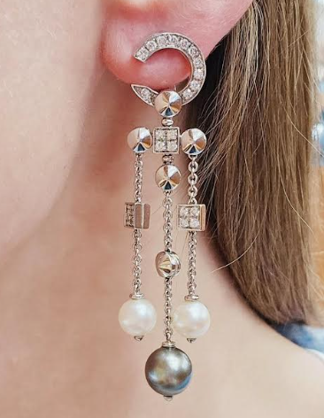 Bulgari 'Lucea' 18K Gold Diamond Pearl Earrings