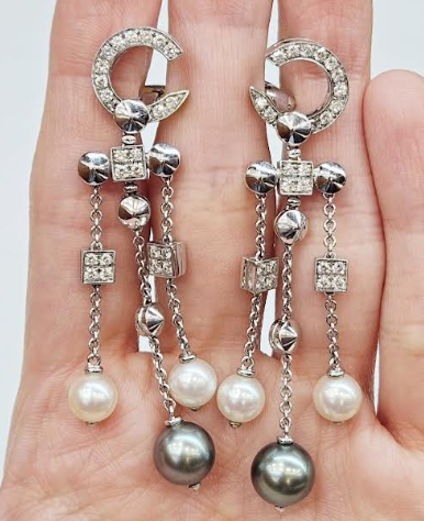 Bulgari 'Lucea' 18K Gold Diamond Pearl Earrings