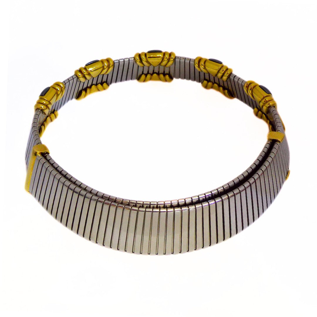 Bulgari Tubogas Steel Gold and Hematite 'X' Choker Necklace