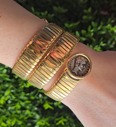 Bulgari 'Tubogas' 18K Gold Monete Three-Row Bracelet