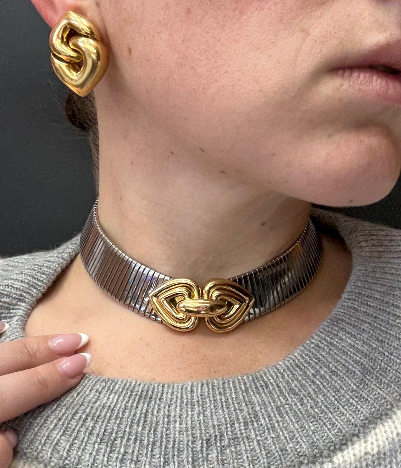 Bulgari 18K Steel 'Doppio Cuore' Choker Necklace