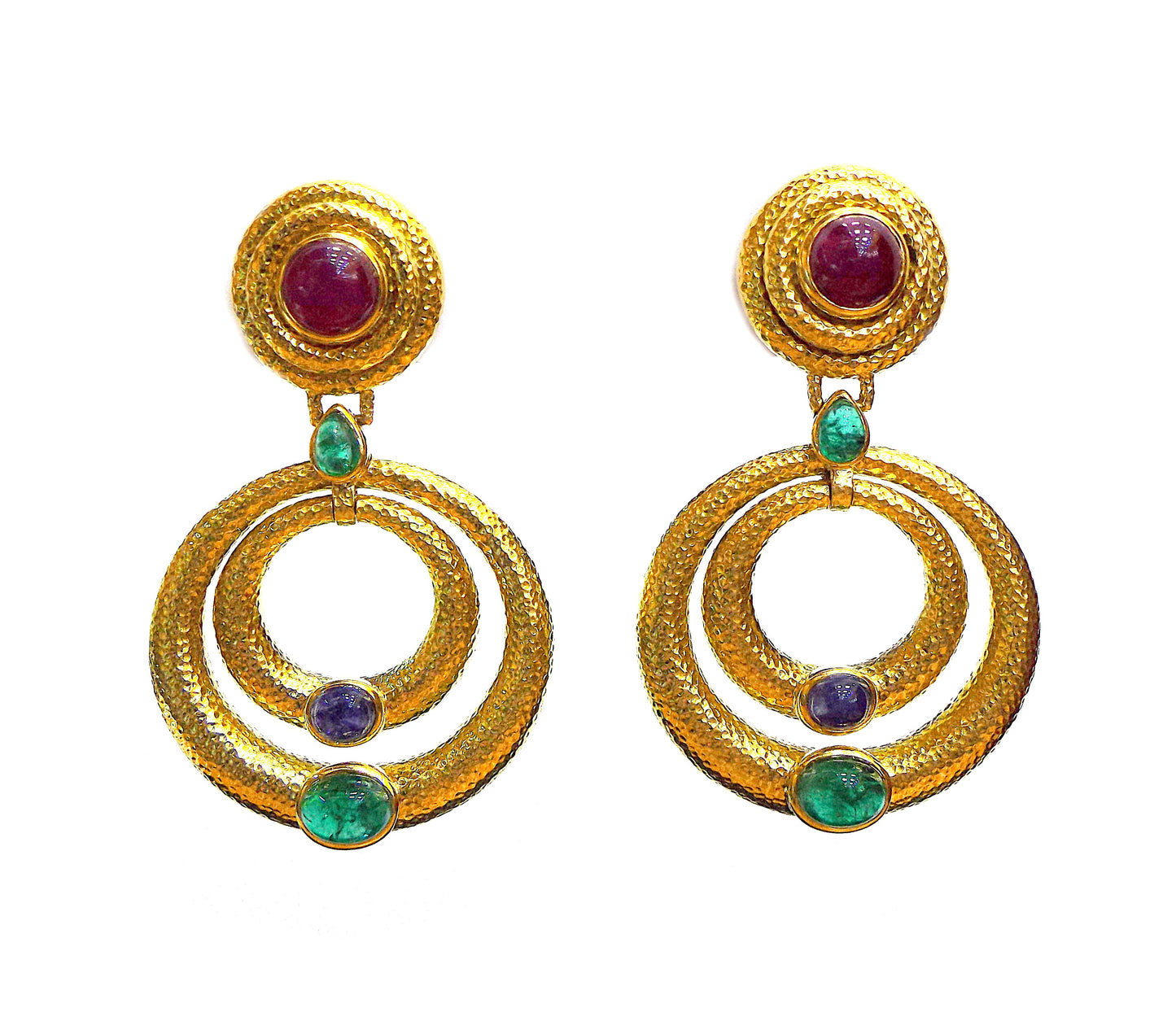 David Webb 18K Gold Multi-Gem Hoop Earclips