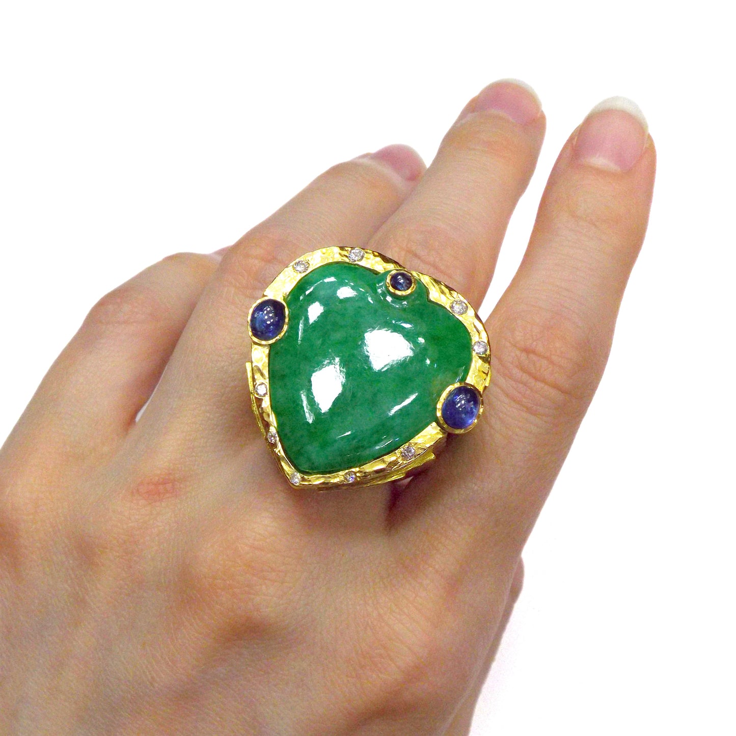 David Webb Jadeite Jade Diamond Sapphire Gold Ring