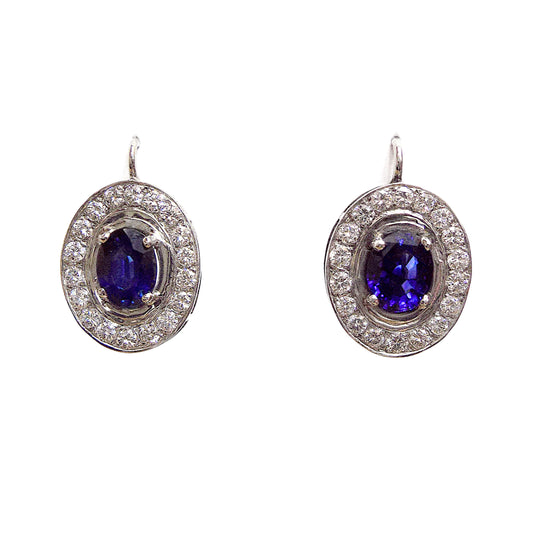 Oval Gold Sapphire Diamond Earrings