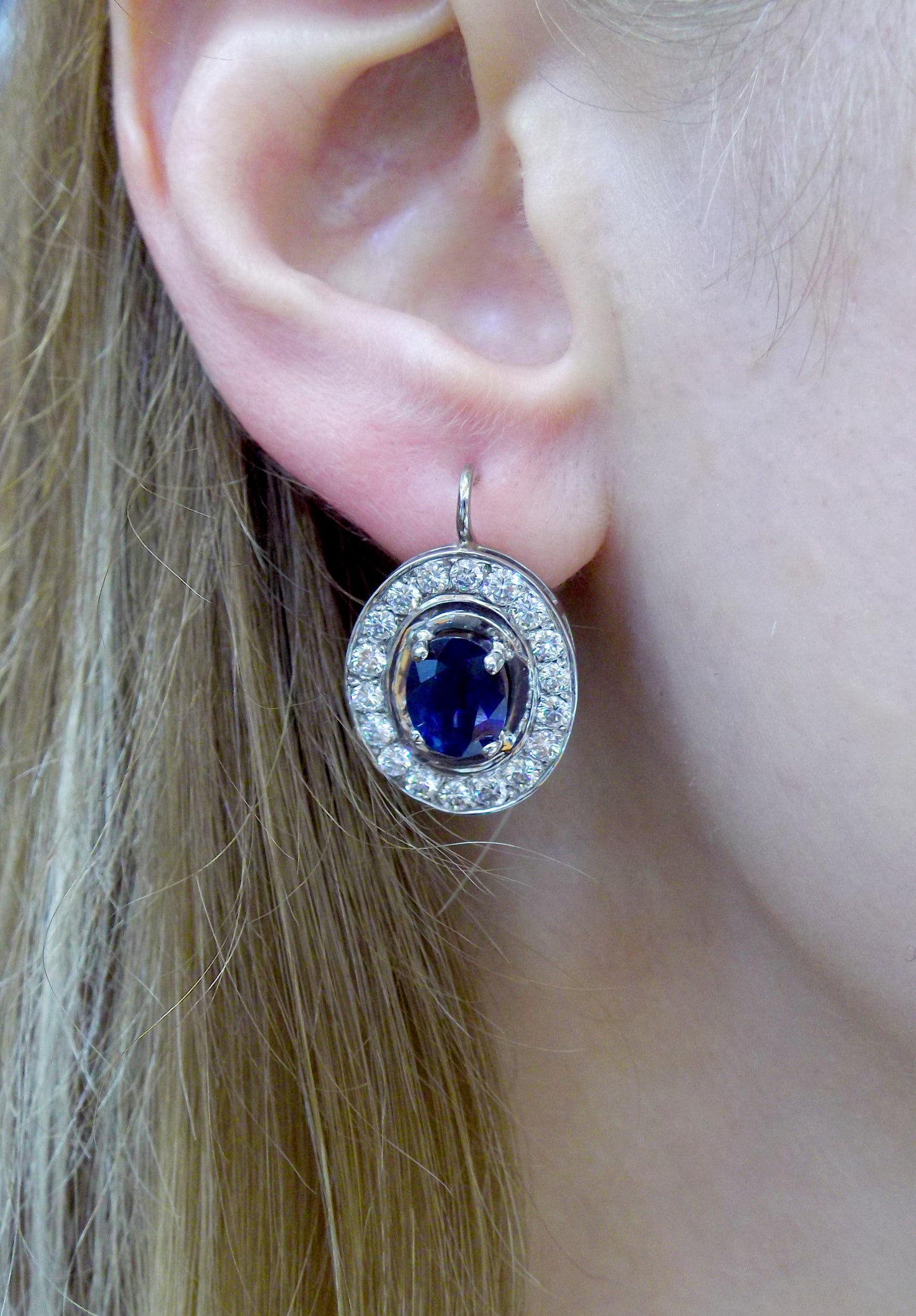 Oval Gold Sapphire Diamond Earrings