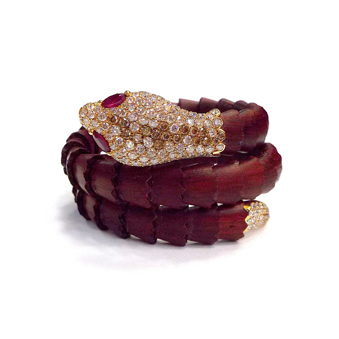 Crivelli Gold Wood Diamond Ruby Snake Bracelet