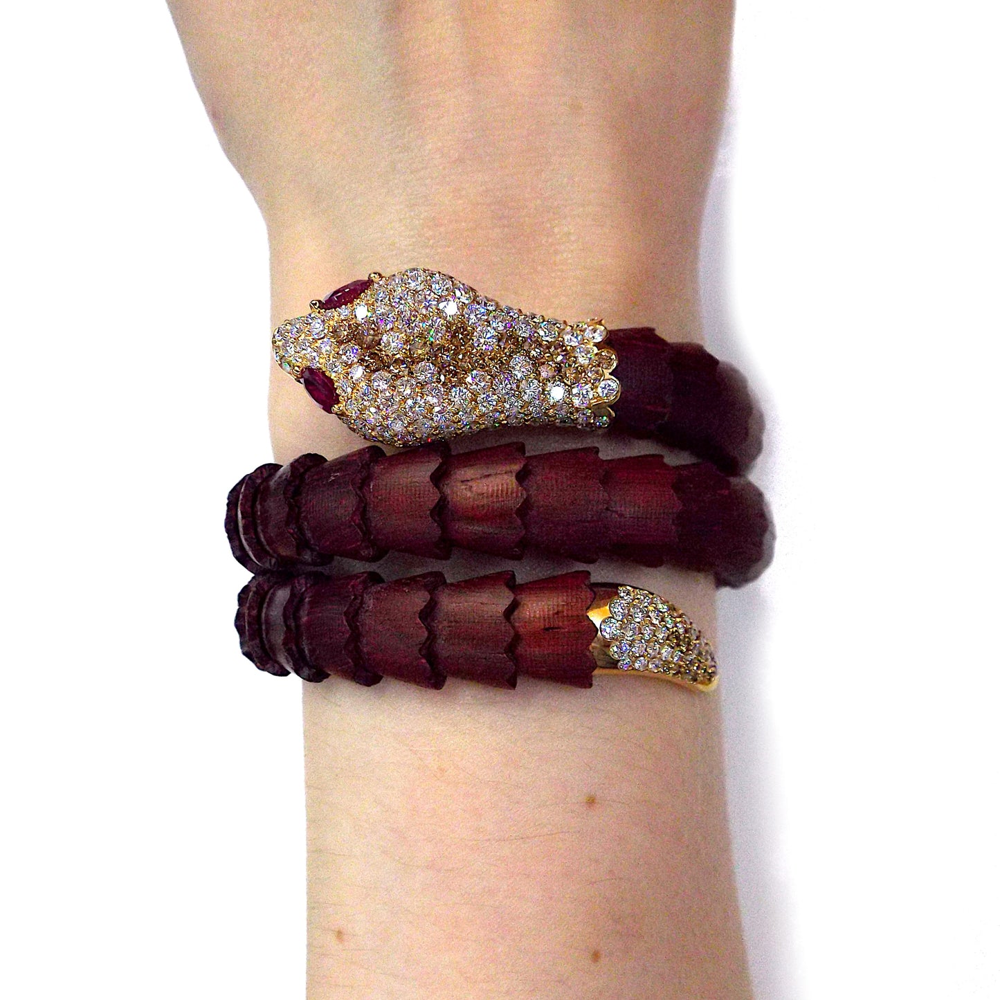 Crivelli Gold Wood Diamond Ruby Snake Bracelet