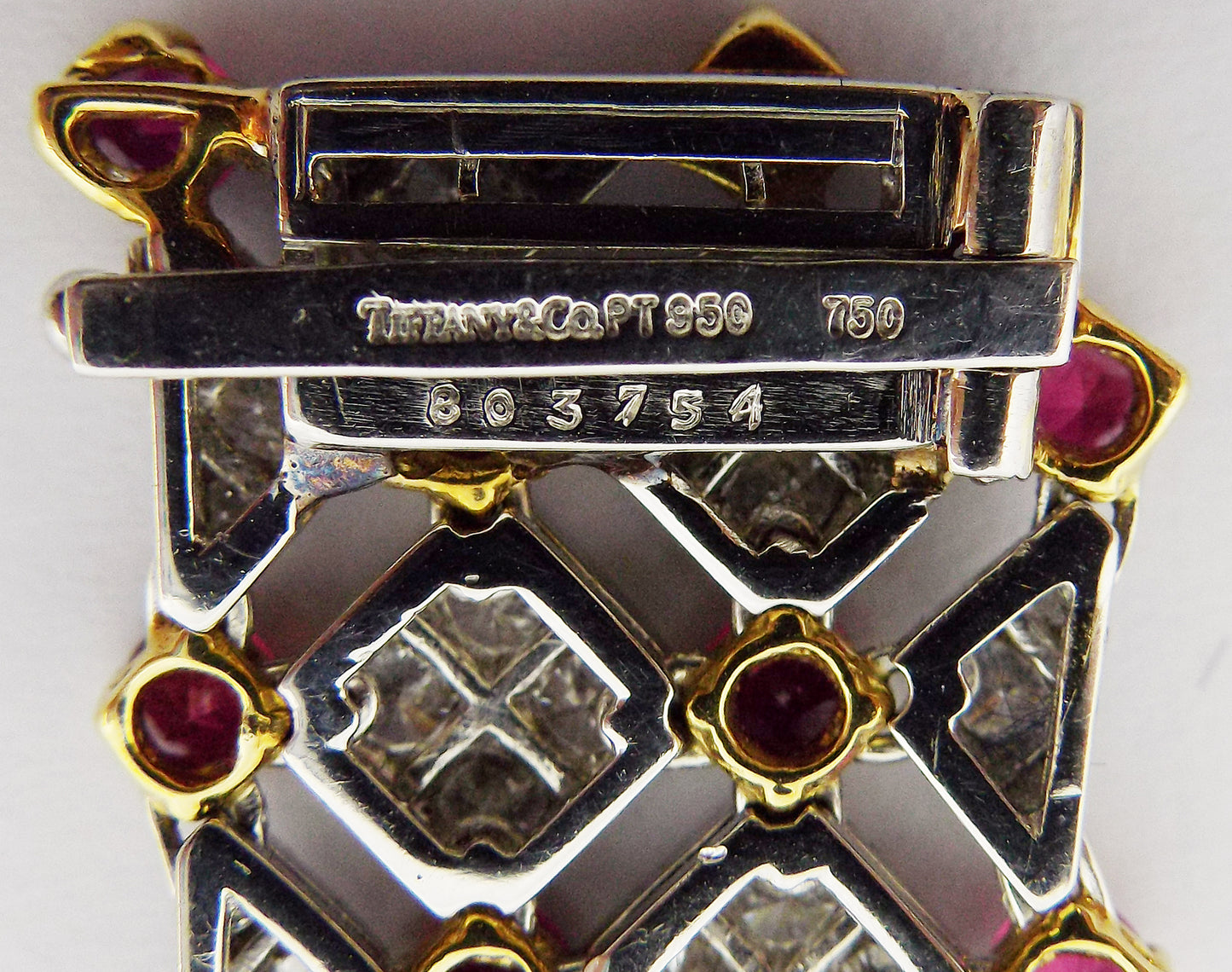 Tiffany & Co Trellis 18K Gold 9 Ruby Diamond 1980s Bracelet