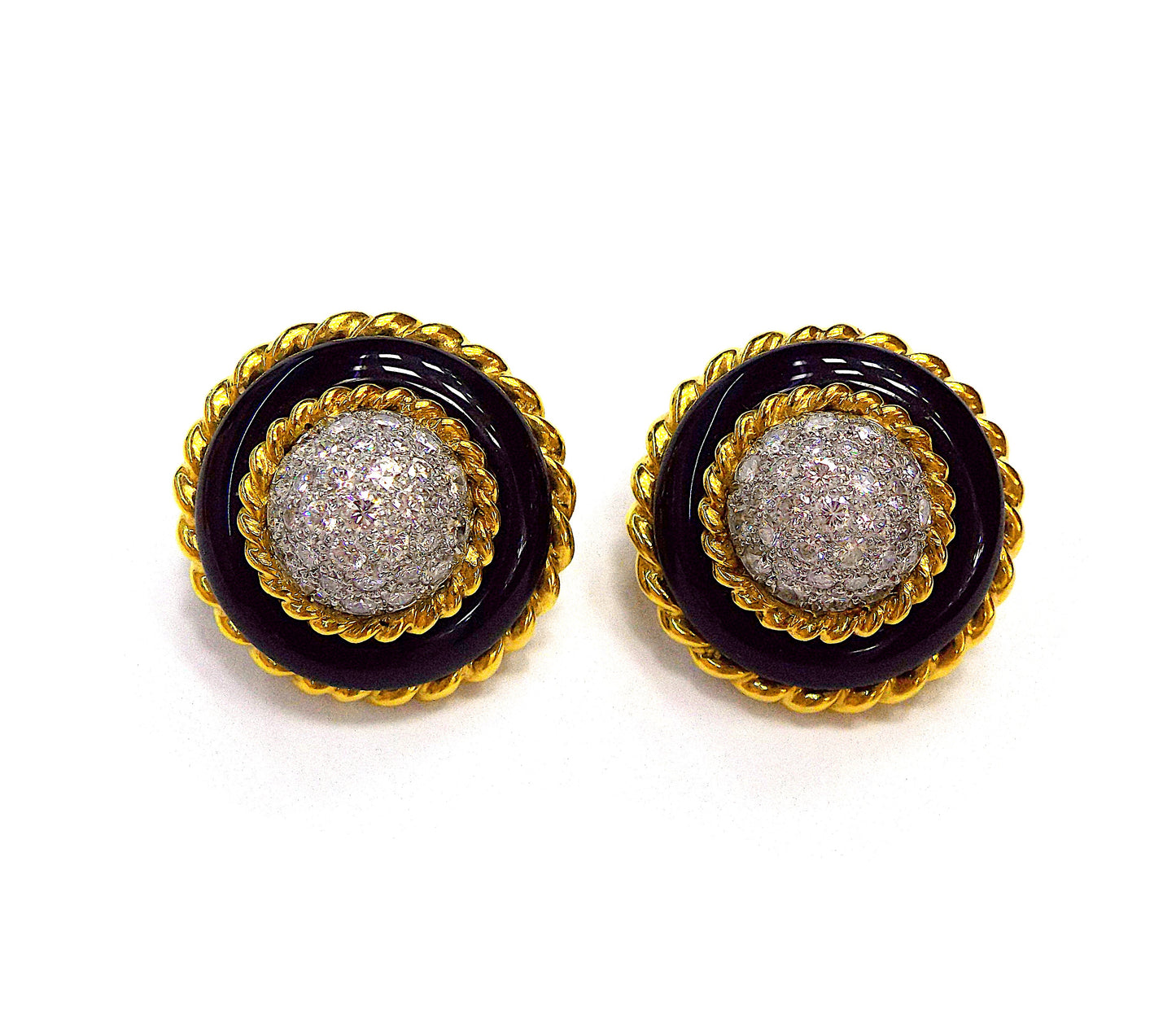 Van Cleef & Arpels 18K Gold Diamond Onyx Earclips