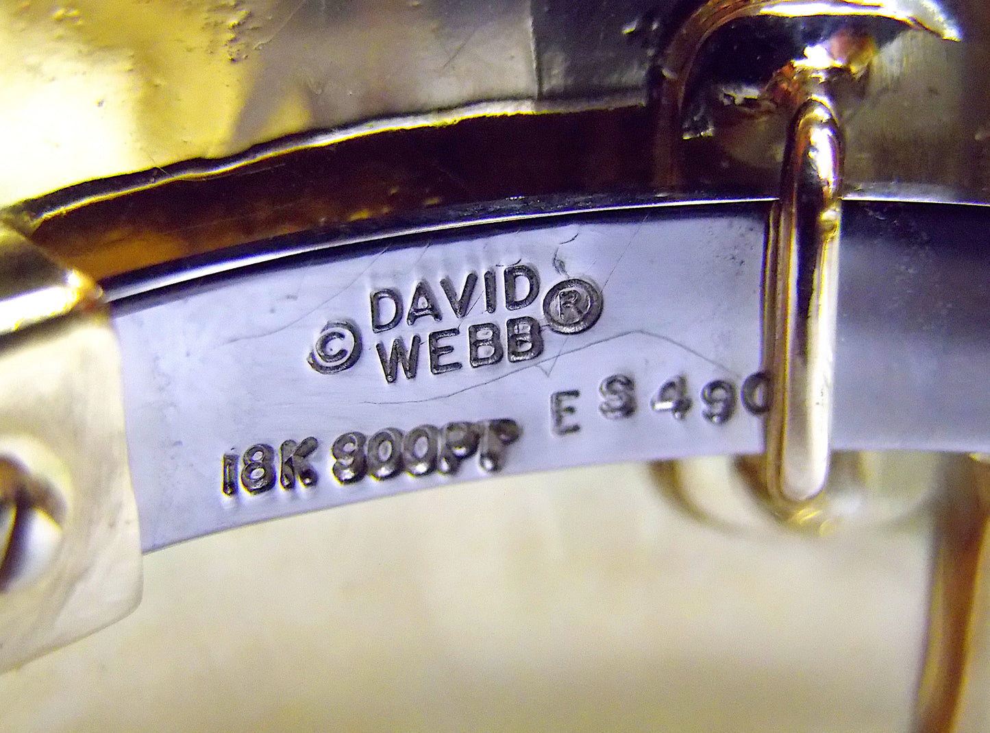 David Webb 18K Yellow Gold Platinum Enamel Diamond Shoelace Cuff Bracelet