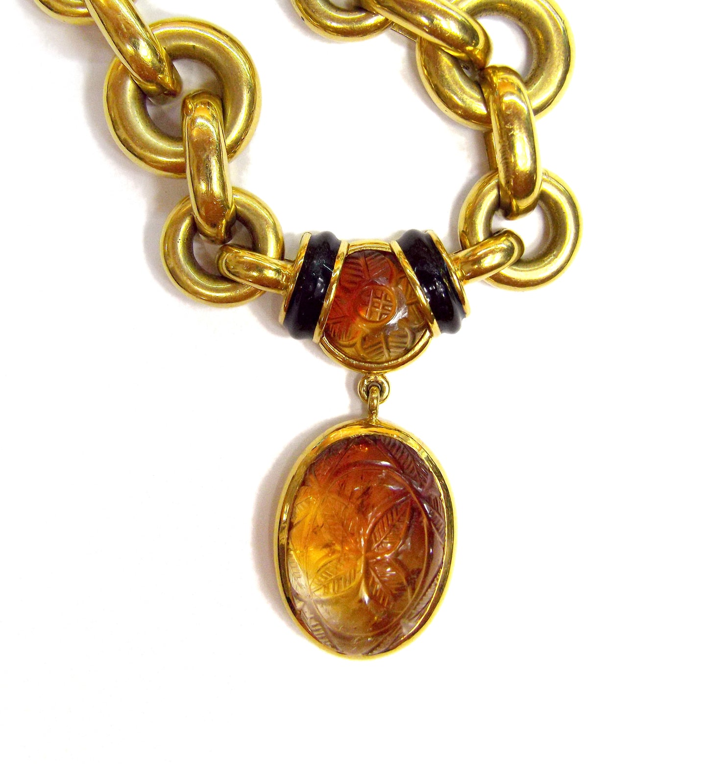 David Webb Gold Citrine Enamel Diamond Necklace