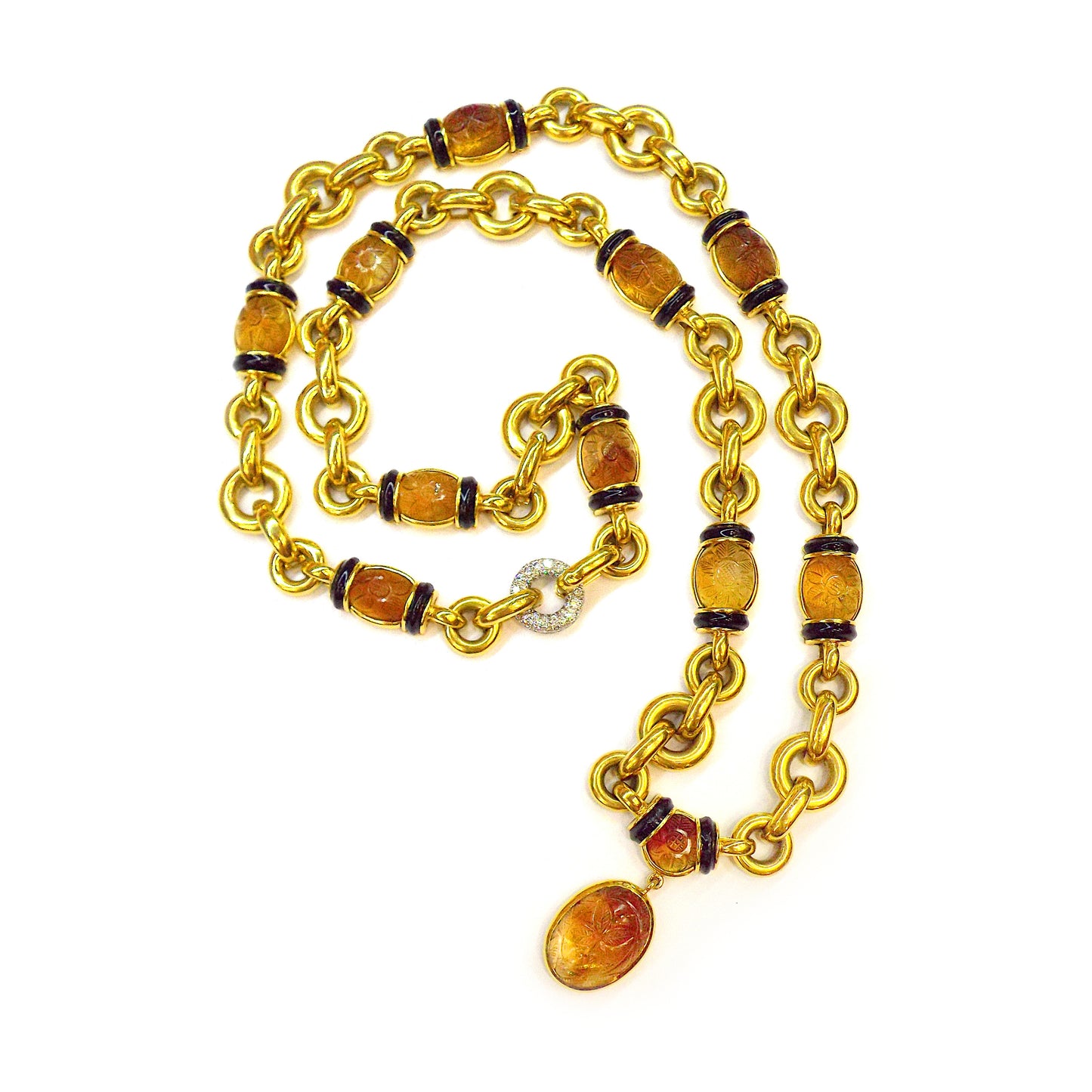 David Webb Gold Citrine Enamel Diamond Necklace