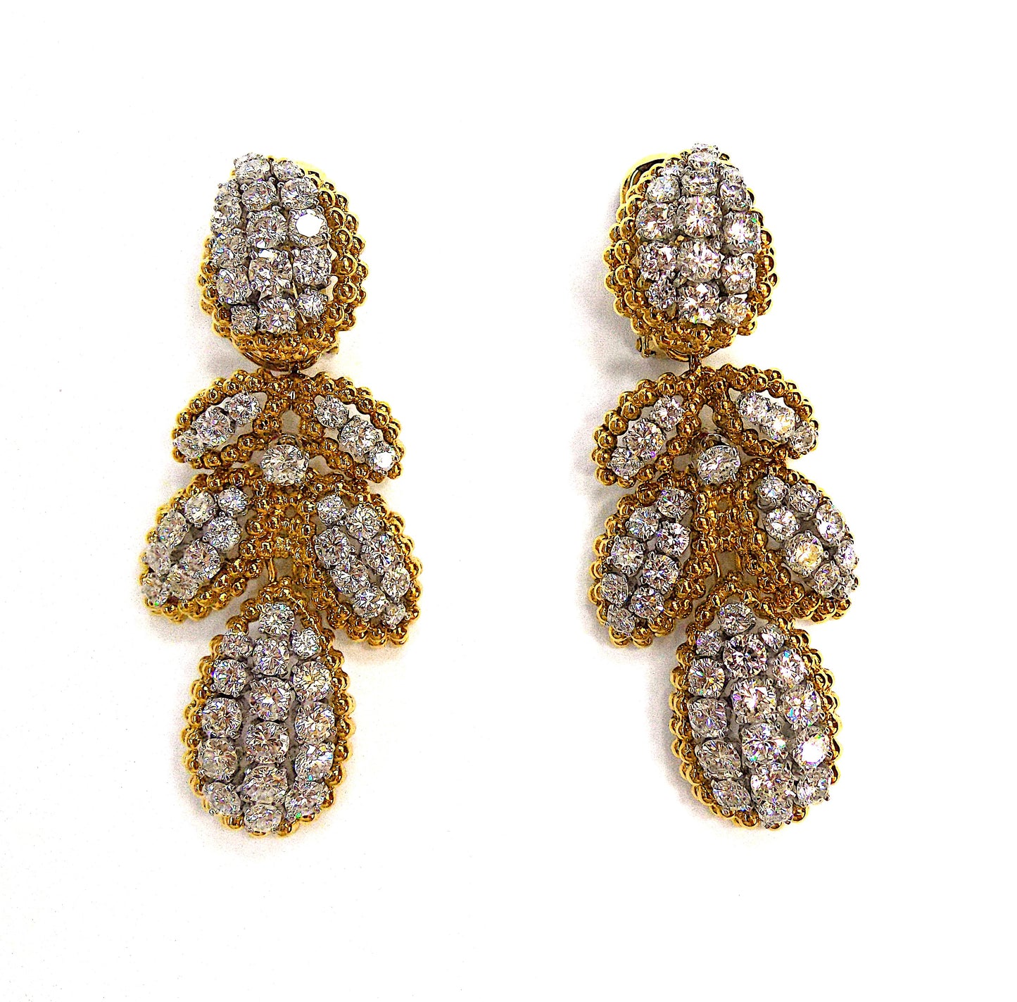 David Webb Pair of Gold and Diamond Pendant Earclips