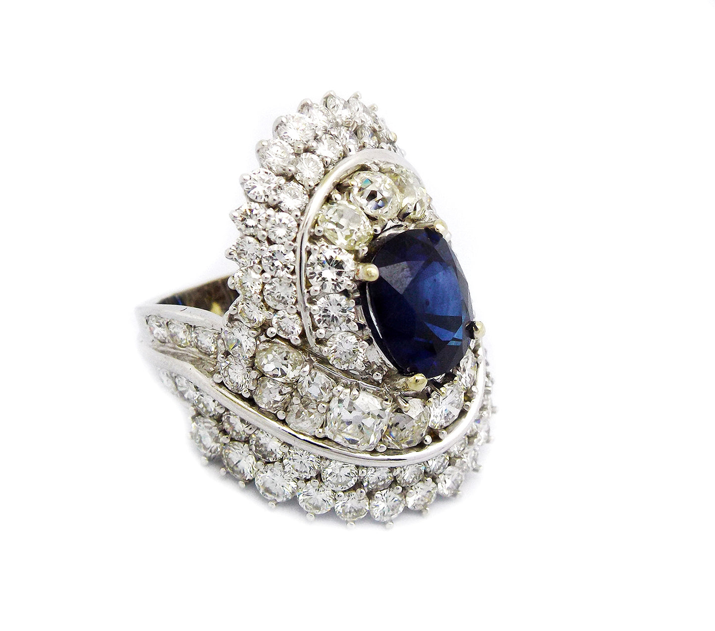 18K White Gold Sapphire Diamond Ring