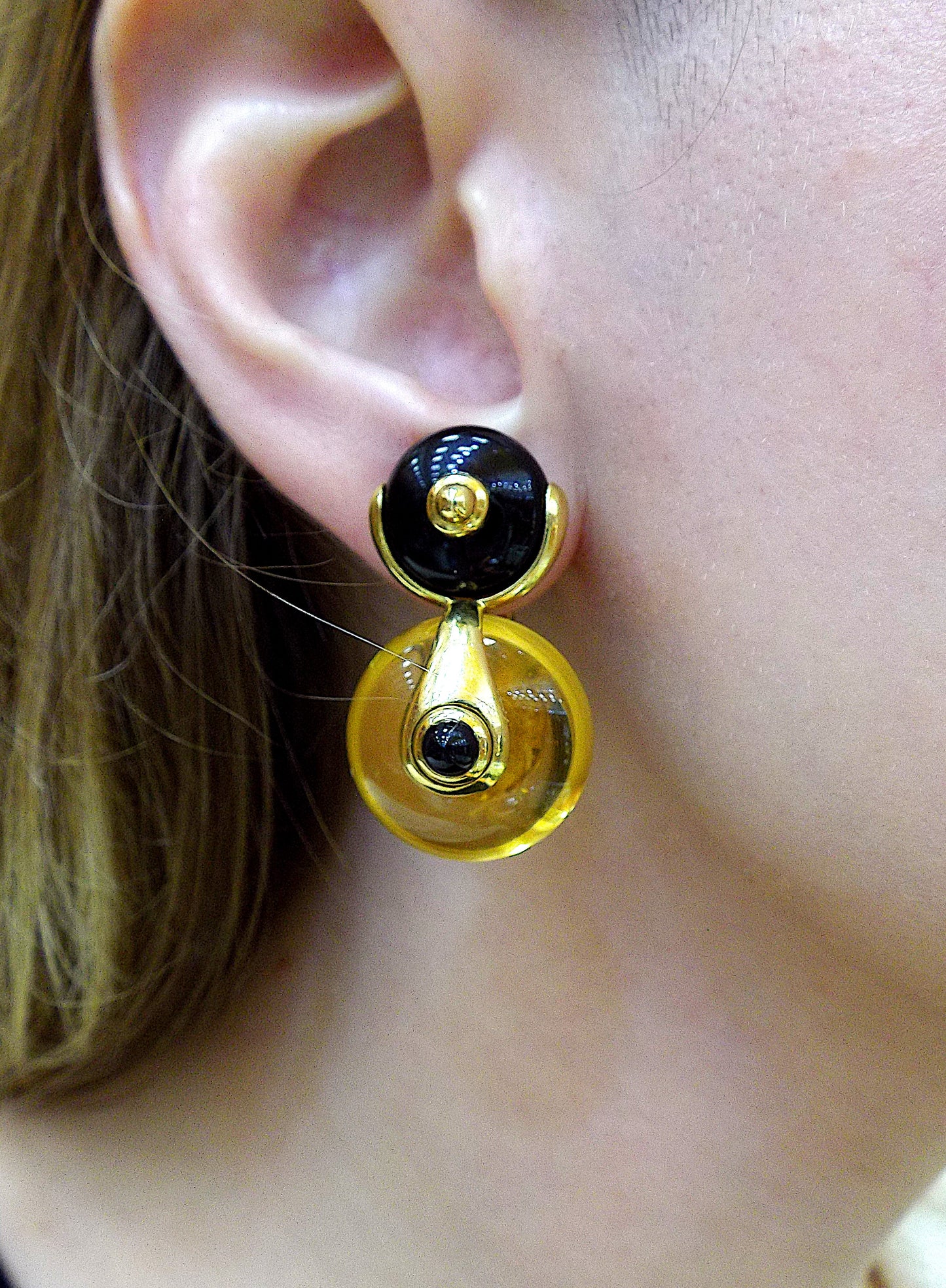 Marina B 'Cardan' Onyx Citrine And Gold Earclips