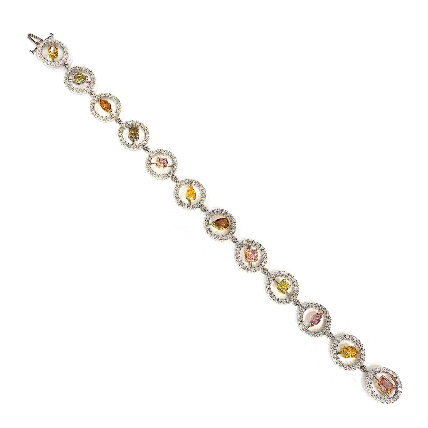 18K White Gold Colored Diamond and Diamond Bracelet