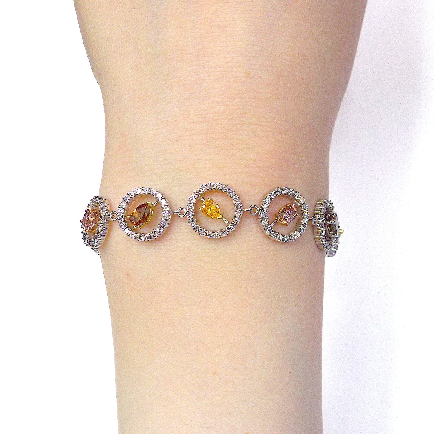 18K White Gold Colored Diamond and Diamond Bracelet