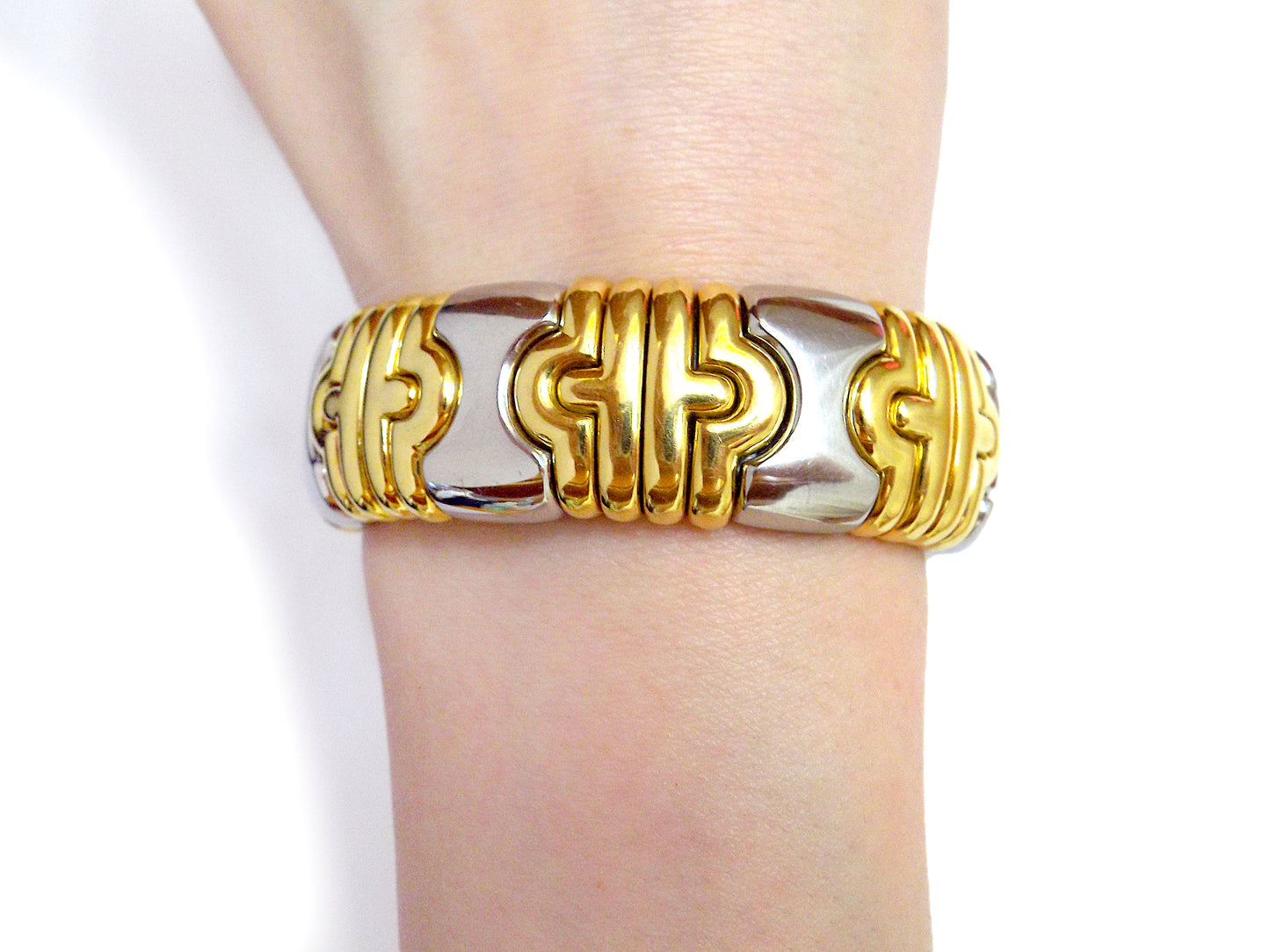 Bulgari Parentesi 18K Yellow Gold Steel Bangle Bracelet