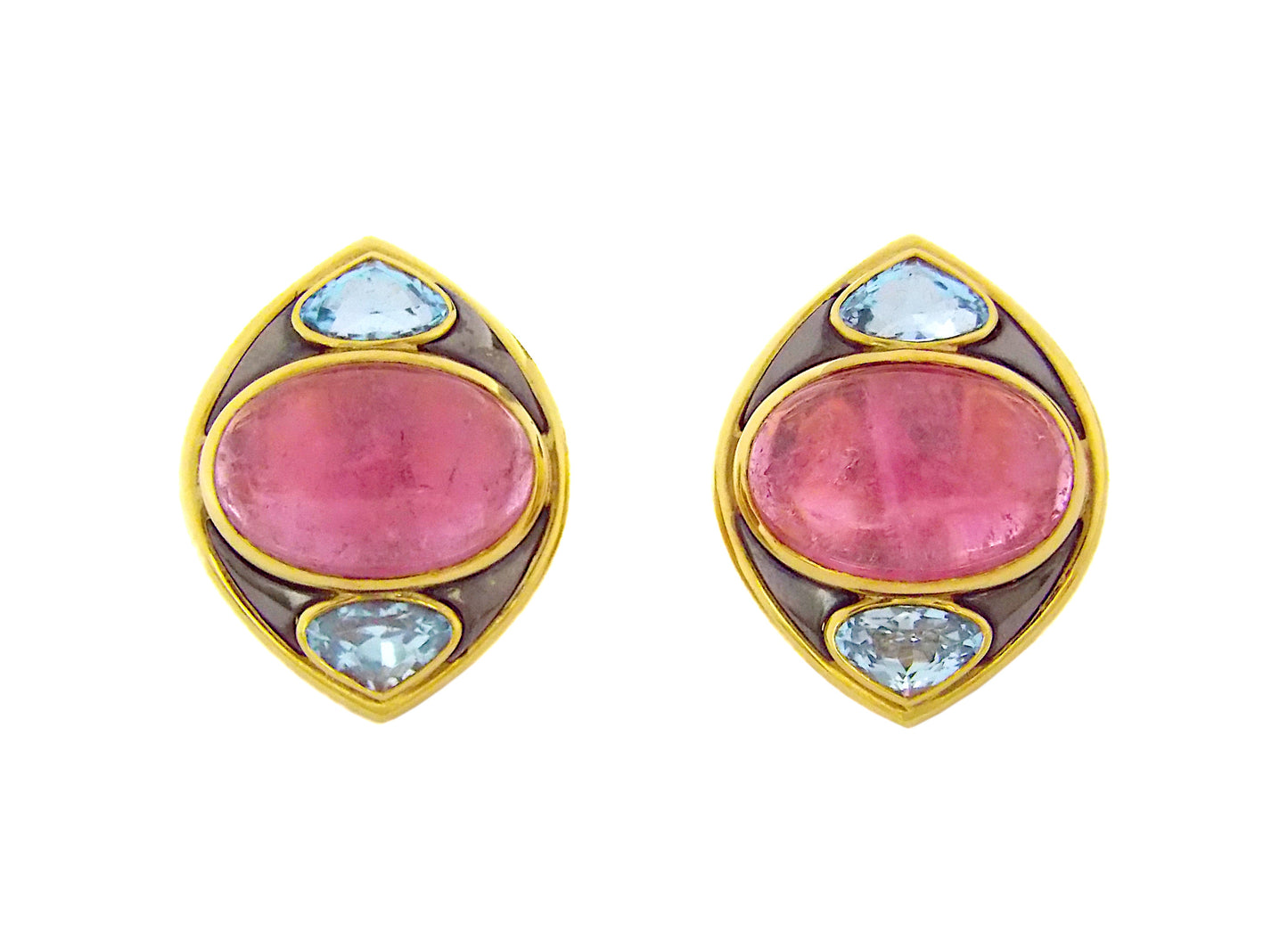 Marina B 18K Yellow Gold Pink Tourmaline Blue Topaz Kashan Grandes Earrings