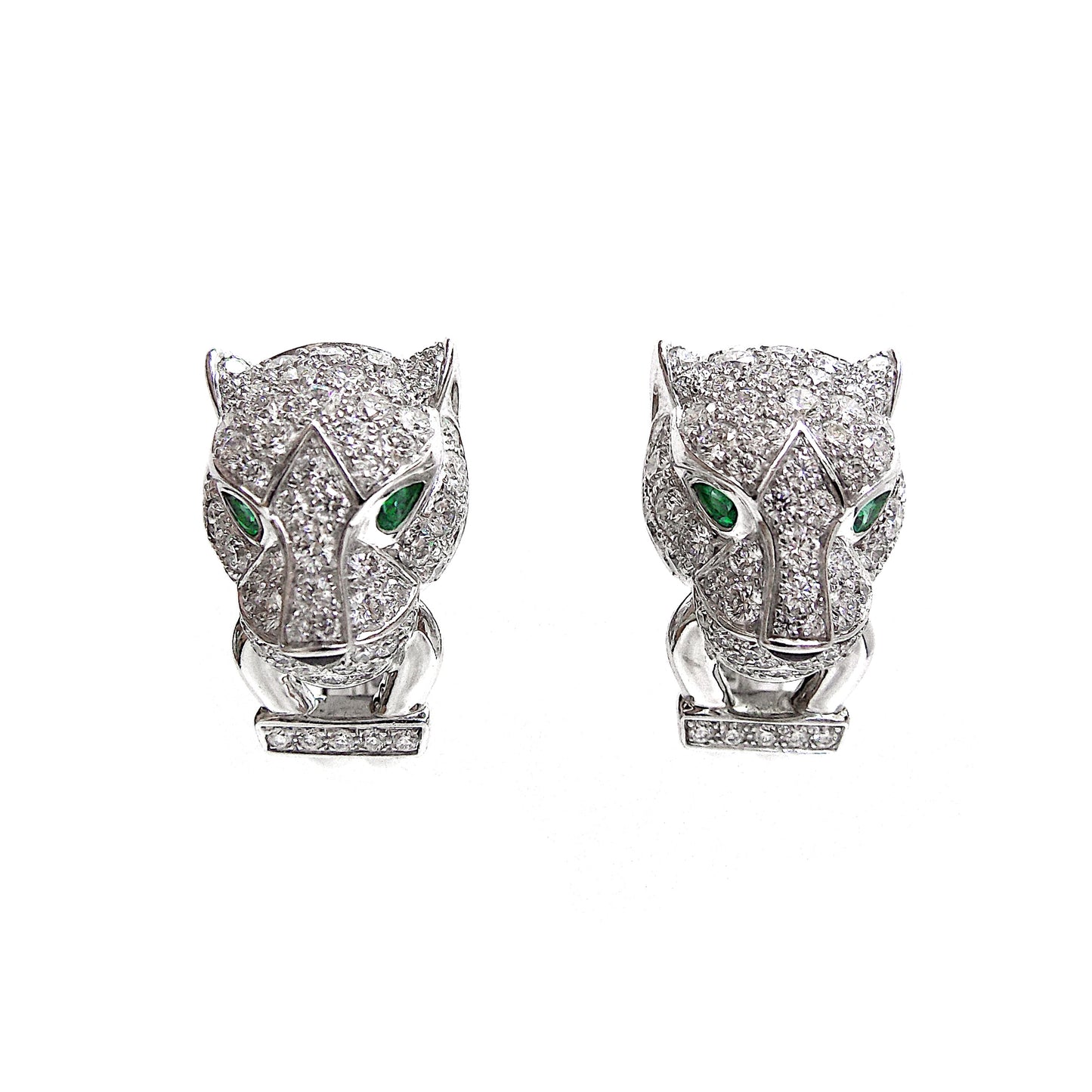 Cartier Pair of Diamond Emerald Onyx Earrings, 'Panthere'