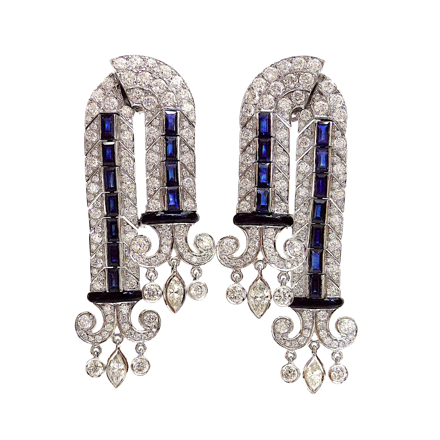 Pair of Sapphire, Diamond and Enamel Earrings