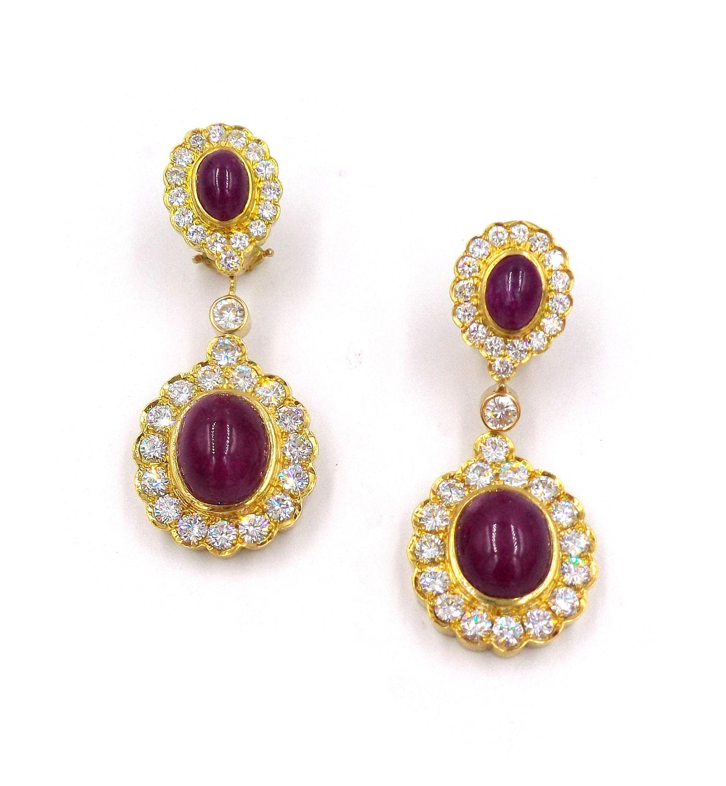 Gold Cabochon Ruby Diamond Earclips