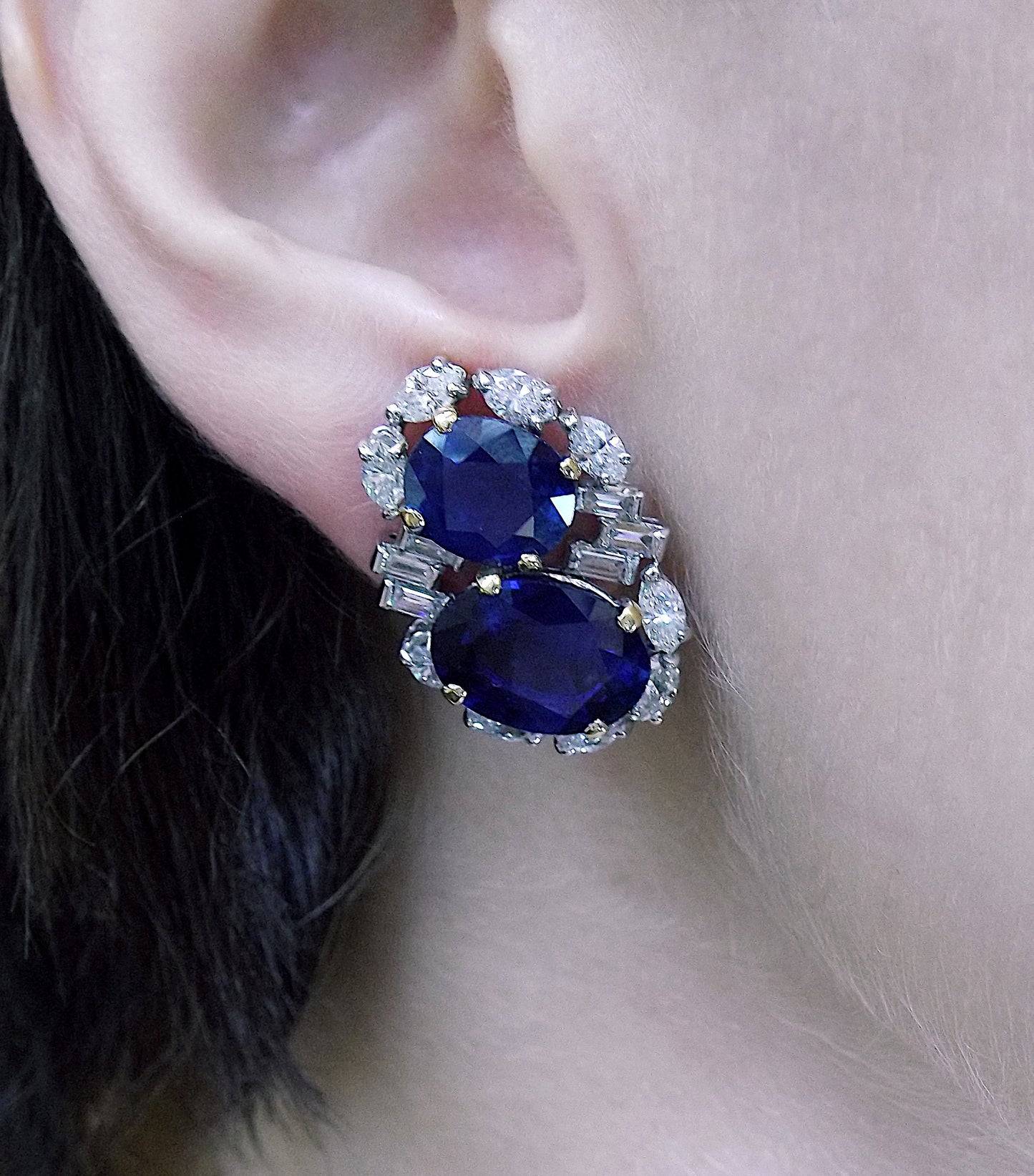 18K Gold Sapphire Diamond Earclips