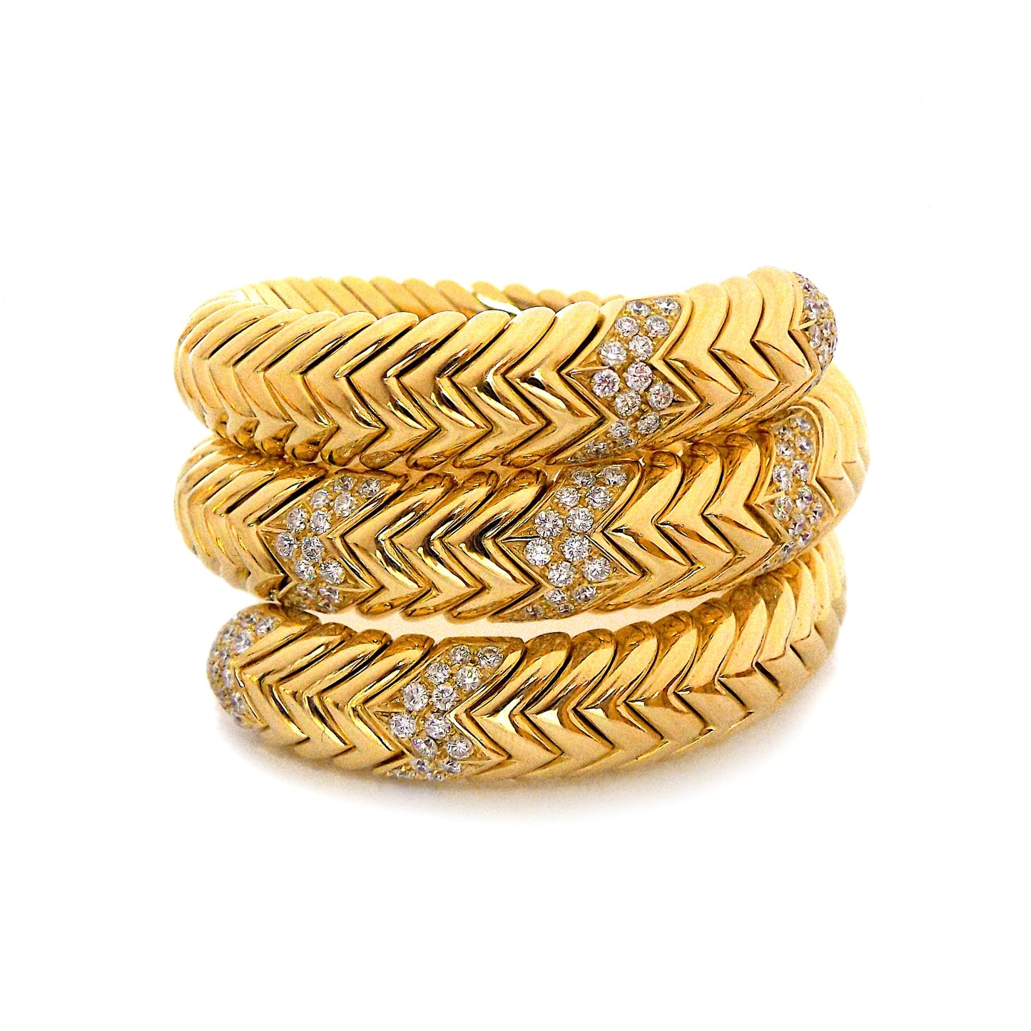 Bulgari Spiga 18K Yellow Gold Diamond Three-Coil Bracelet