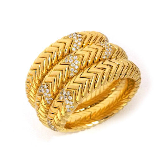 Bulgari Spiga 18K Yellow Gold Diamond Three-Coil Bracelet