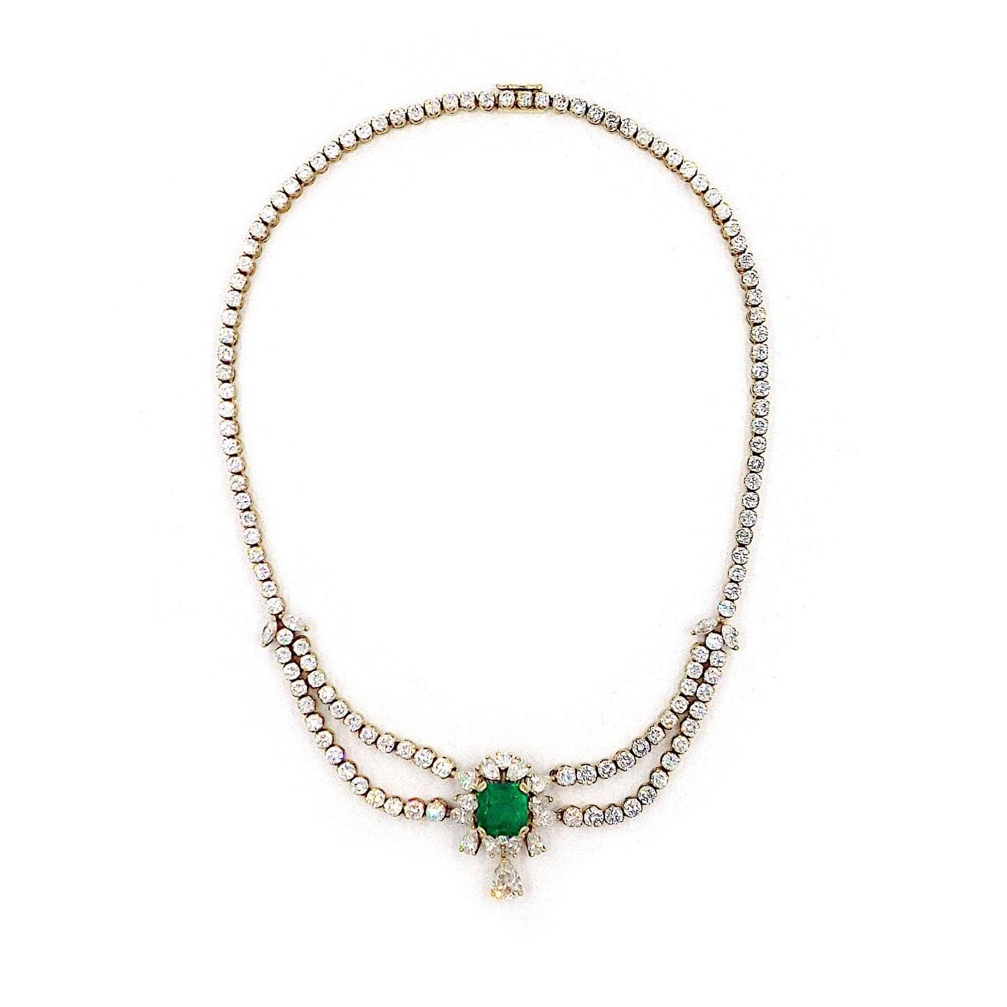 18K Gold Diamond Emerald Necklace