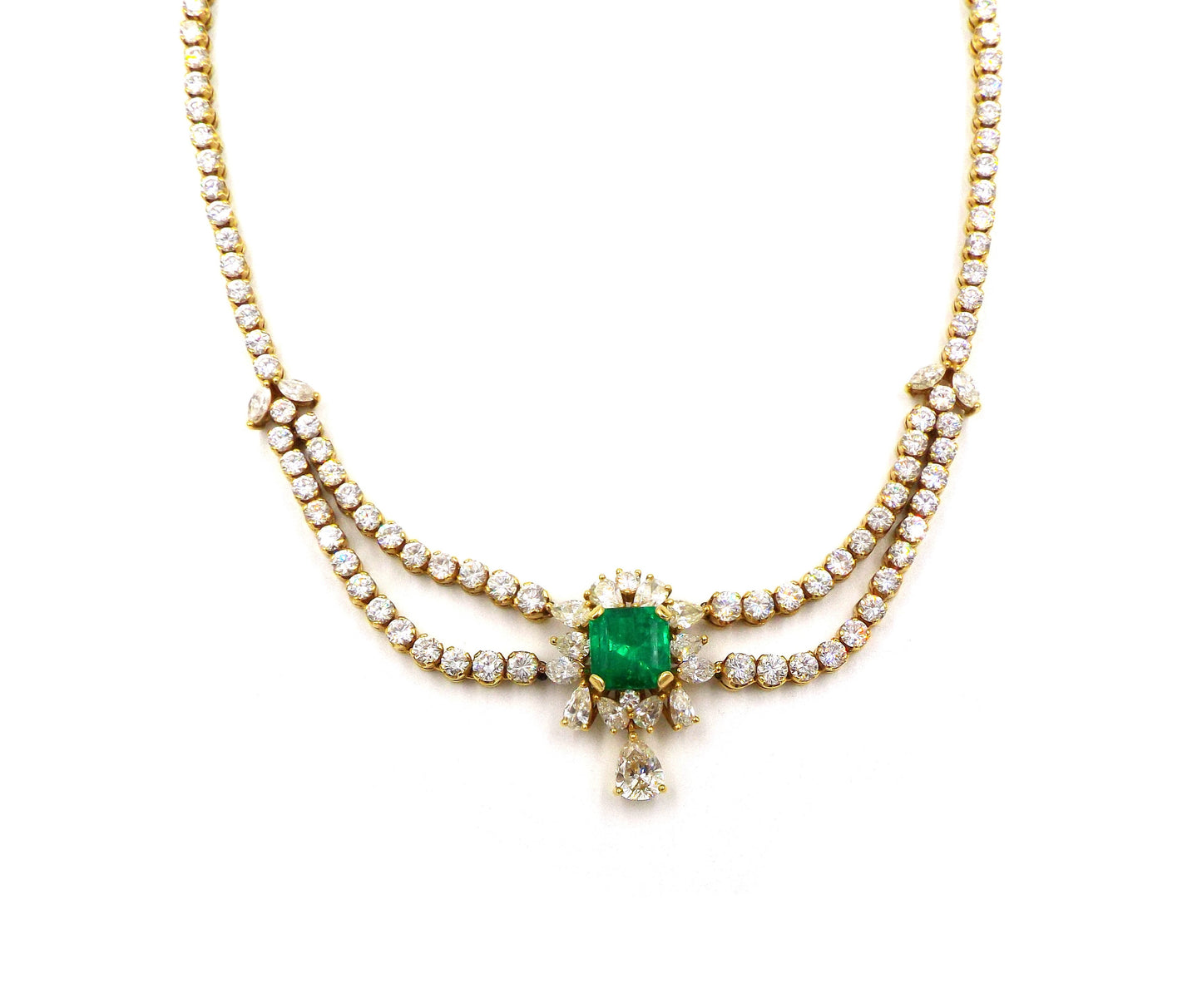 18K Gold Diamond Emerald Necklace