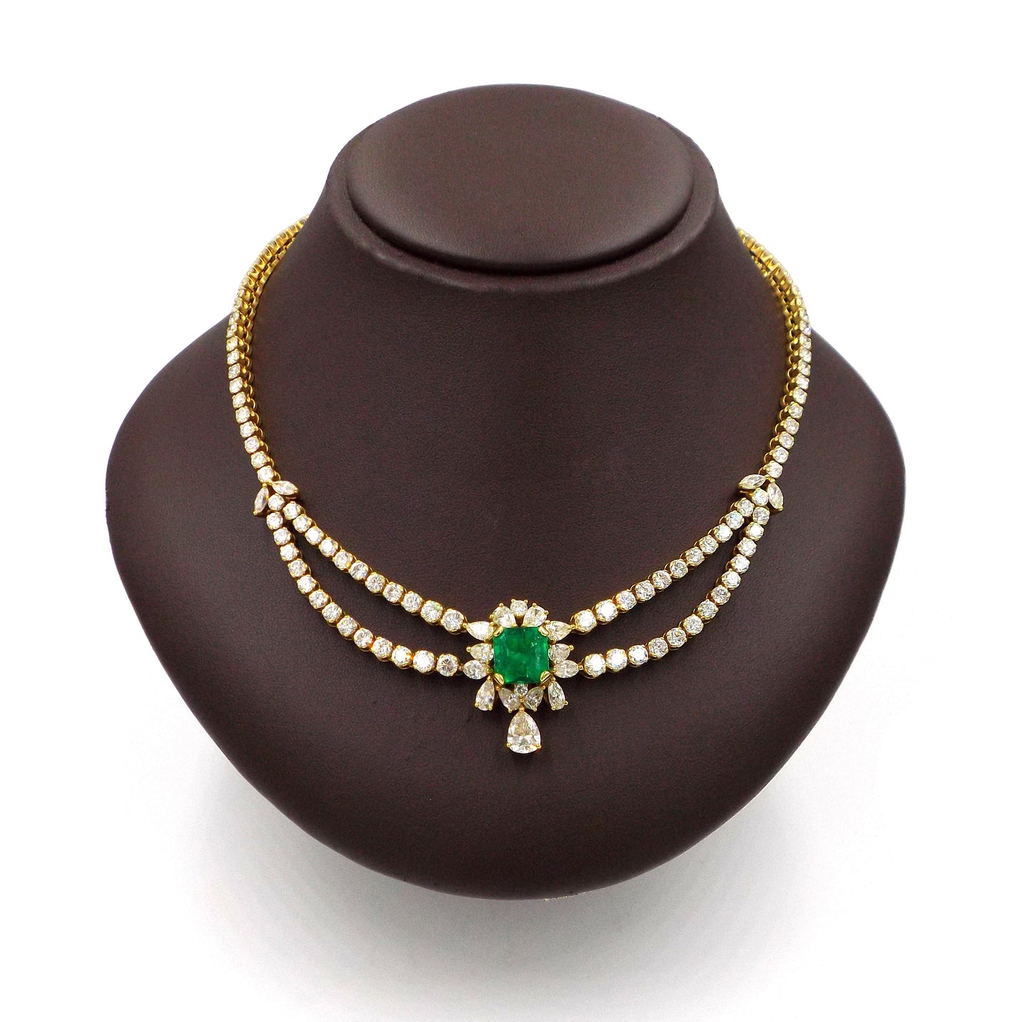 18K Gold Diamond Emerald Necklace