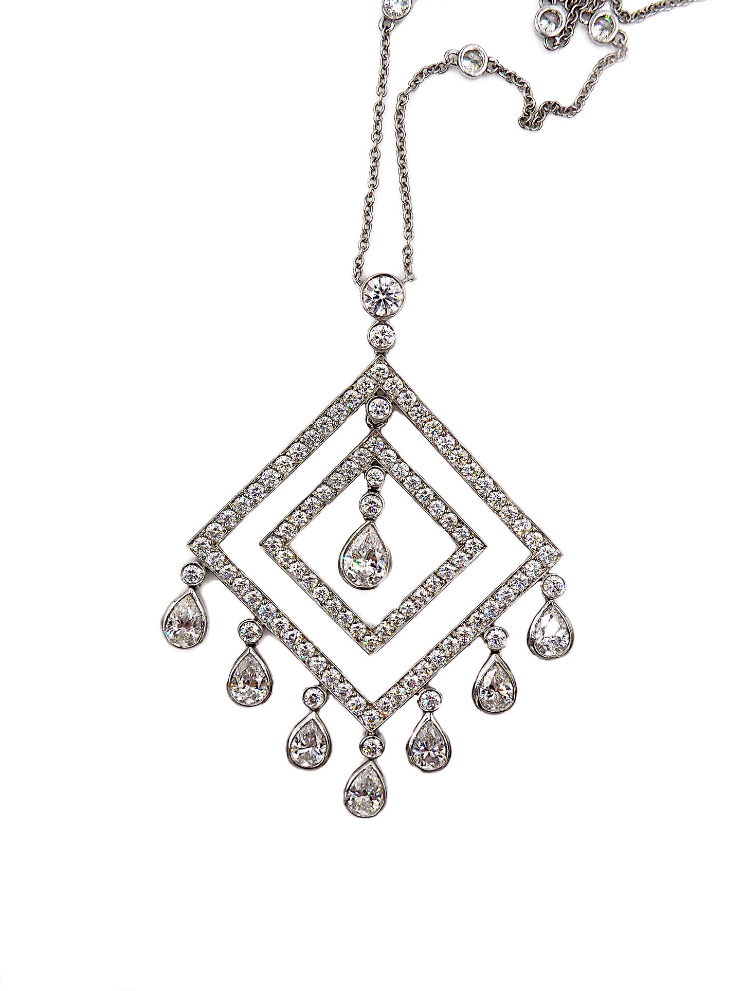 Tiffany & Co. Platinum Diamond Pendant Chain Link Necklace