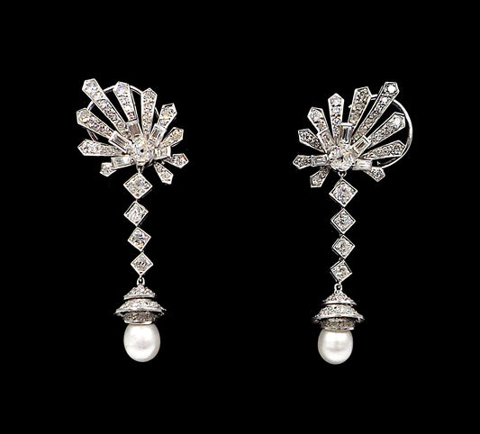 Natural Pearl Diamond Earrings