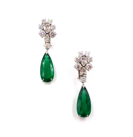Gold Platinum Emerald Diamond Earrings