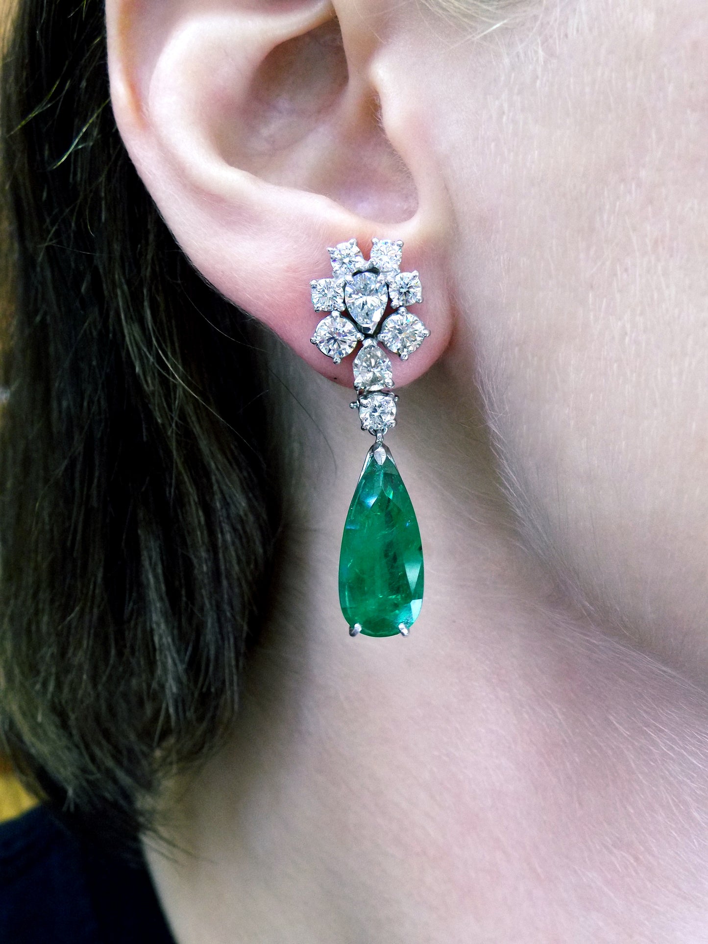 Gold Platinum Emerald Diamond Earrings