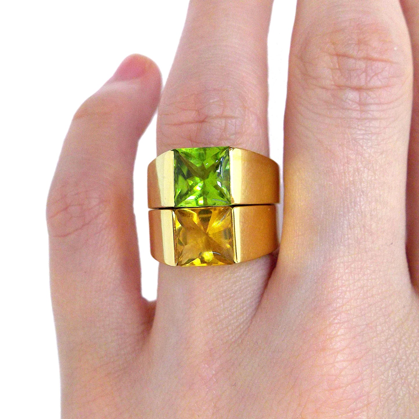Set of Vintage Cartier 18K Yellow Gold Peridot Citrine 'Tank' Rings