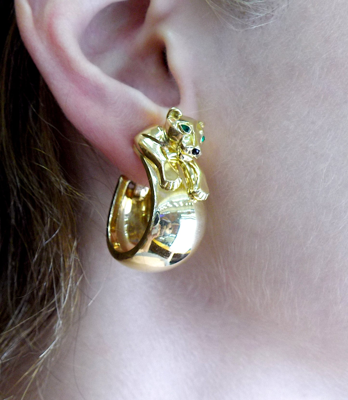 Cartier Panthere Emerald 18K Yellow Gold Hoop Earrings
