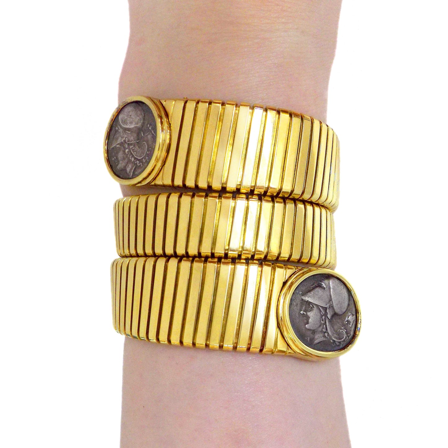 Bulgari 18K Yellow Gold Two Silver Coin 'Monete' Bracelet